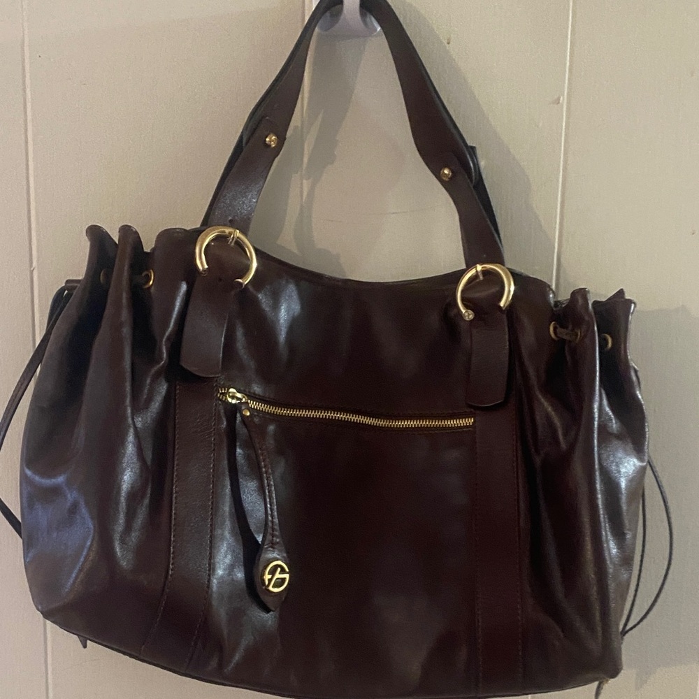 Luxe Leather Chocolate Brown Francesco Biasia Double Strap Tote Shoulder Bag